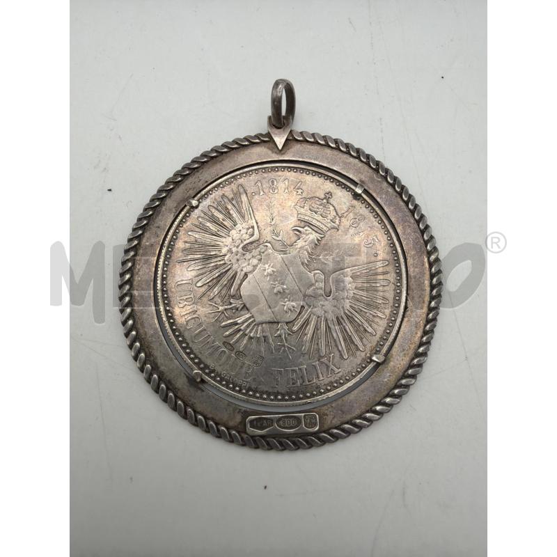 CIONDOLO MEDAGLIA D'ARGENTO 800 NAPOLEONE MONETA ITALIANA 1814-15 CON CORNICE | Mercatino dell'Usato Roma porta maggiore 2