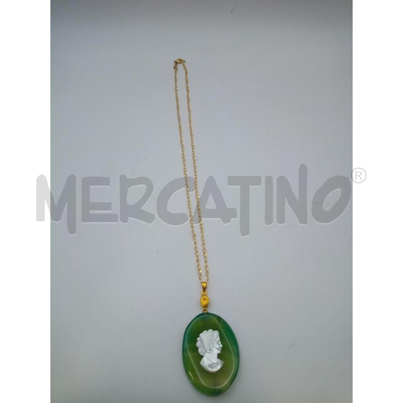 COLLANA CATENINA DORATA CHIUSURA 925 CIONDOLO GIADA CAMMEO MADREPERLA | Mercatino dell'Usato Roma porta maggiore 1