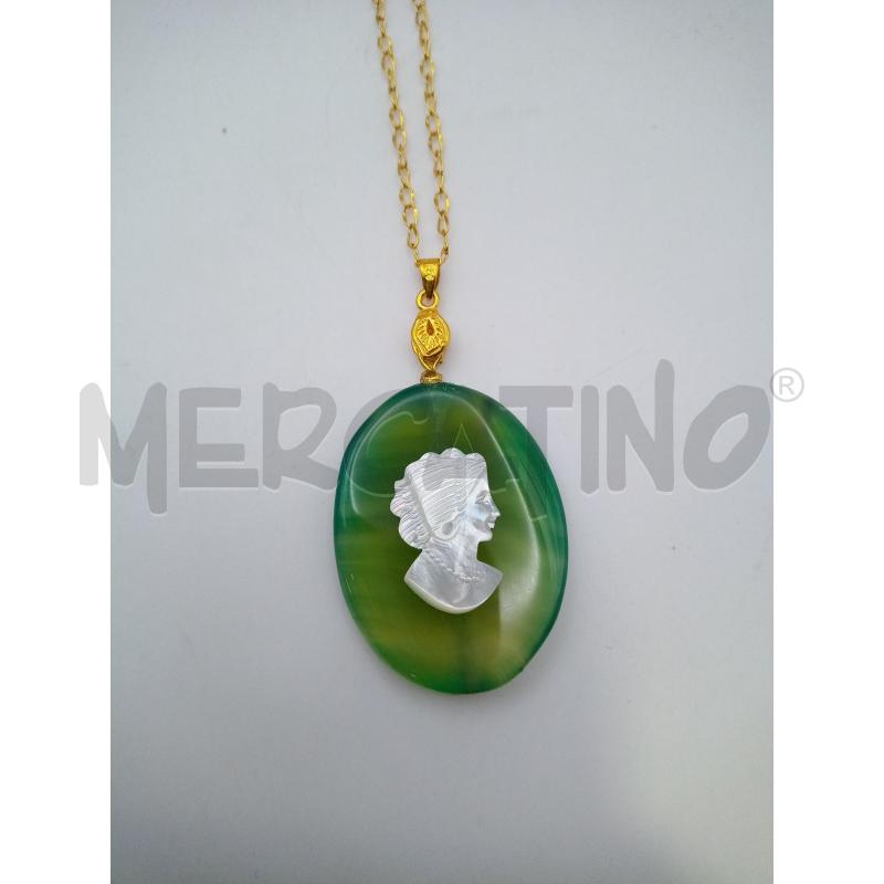 COLLANA CATENINA DORATA CHIUSURA 925 CIONDOLO GIADA CAMMEO MADREPERLA | Mercatino dell'Usato Roma porta maggiore 2