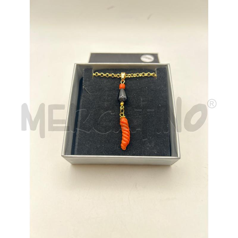 COLLANA CATENINA GOLD CIONDOLO ONICE E CORALLO LAVORATO | Mercatino dell'Usato Roma porta maggiore 1