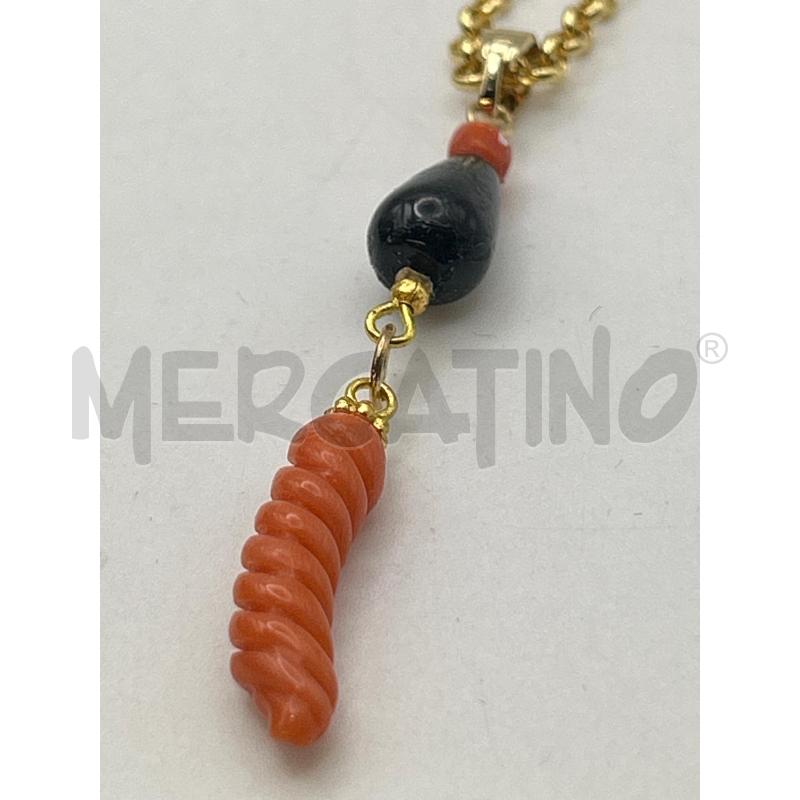 COLLANA CATENINA GOLD CIONDOLO ONICE E CORALLO LAVORATO | Mercatino dell'Usato Roma porta maggiore 3