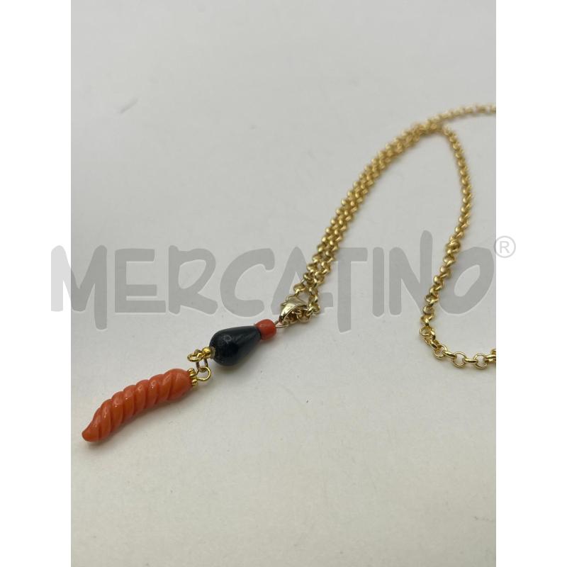 COLLANA CATENINA GOLD CIONDOLO ONICE E CORALLO LAVORATO | Mercatino dell'Usato Roma porta maggiore 5