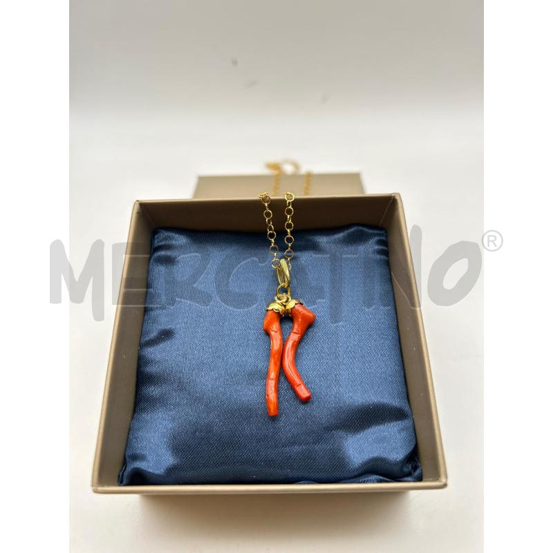COLLANA CATENINA GOLD DOPPIO CIONDOLO RAMETTO CORALLO | Mercatino dell'Usato Roma porta maggiore 1