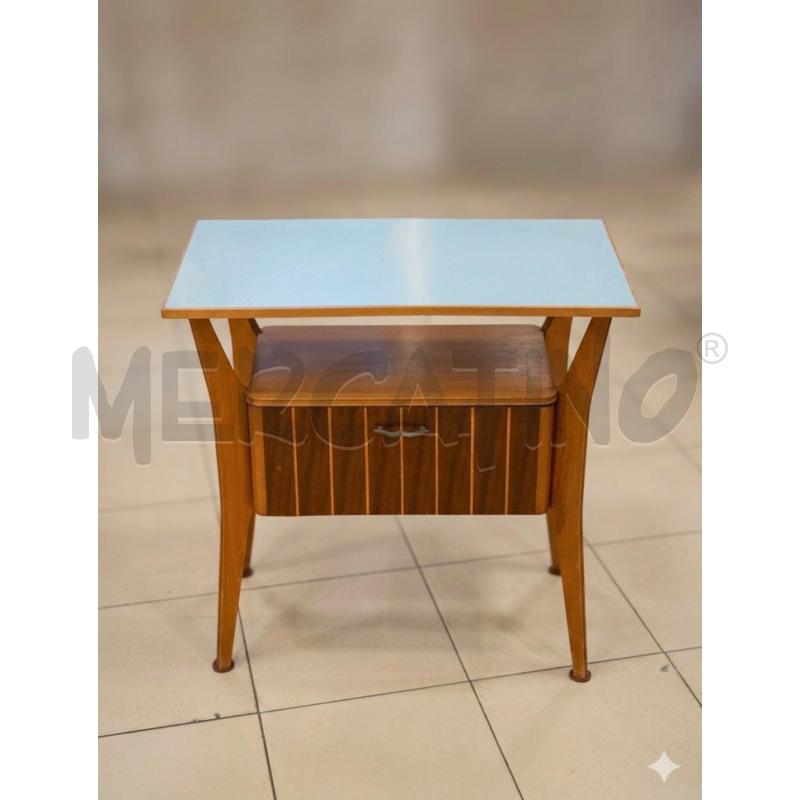 COMODINO MID CENTURY LEGNO PIANO AZZURRO  | Mercatino dell'Usato Roma porta maggiore 1