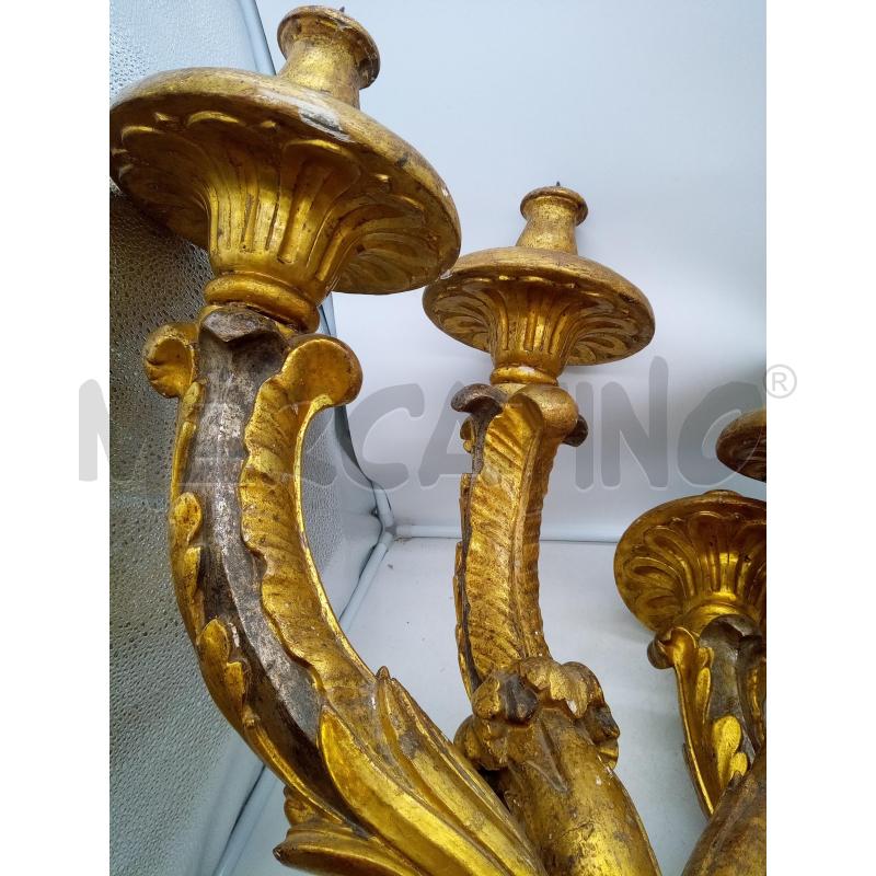 COPPIA APPLIQUE 3L LEGNO DORATO FOGLIE EPOCA | Mercatino dell'Usato Roma porta maggiore 2