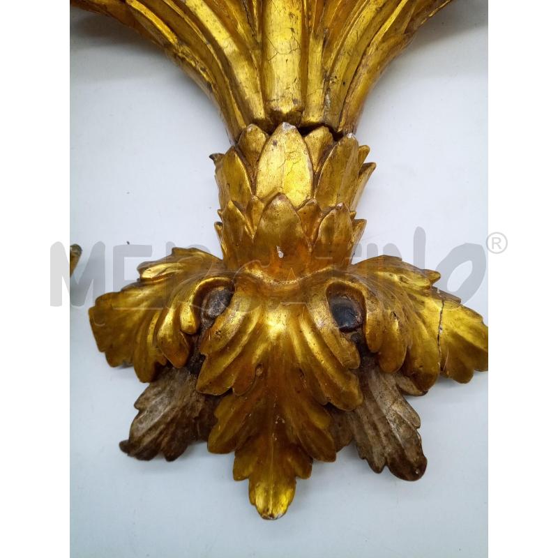 COPPIA APPLIQUE 3L LEGNO DORATO FOGLIE EPOCA | Mercatino dell'Usato Roma porta maggiore 3