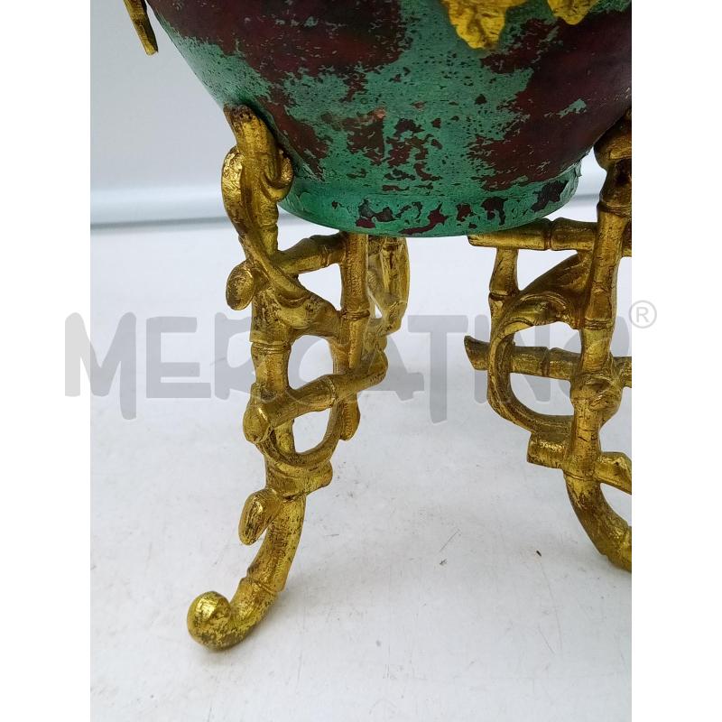 COPPIA CACHEPOT TRIPODI MET DORATO EFFETTO BAMBOO  | Mercatino dell'Usato Roma porta maggiore 2