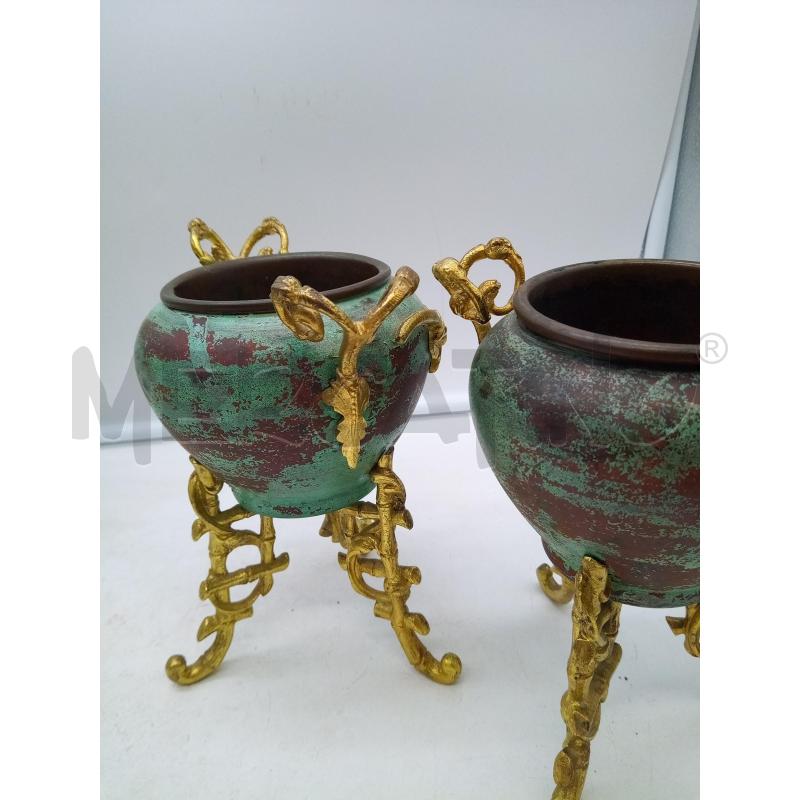 COPPIA CACHEPOT TRIPODI MET DORATO EFFETTO BAMBOO  | Mercatino dell'Usato Roma porta maggiore 3