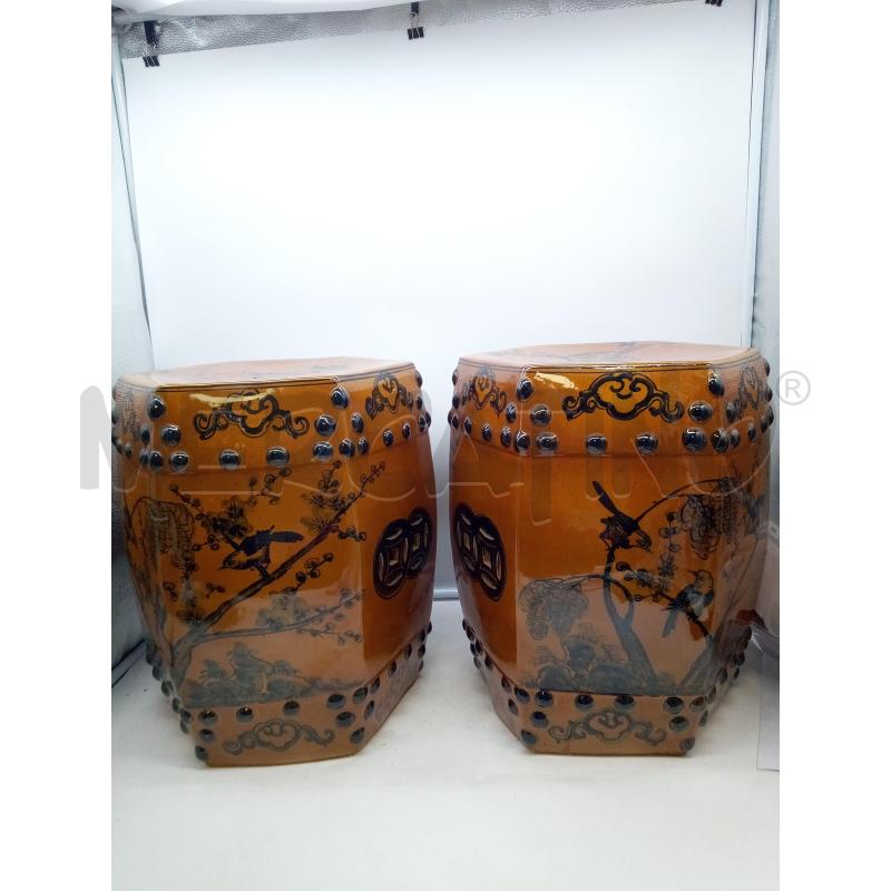 COPPIA SGABELLI CERAMICA STILE CINESE OCRA UCCELLINI DIPINTI+DOCUMENTI | Mercatino dell'Usato Roma porta maggiore 1