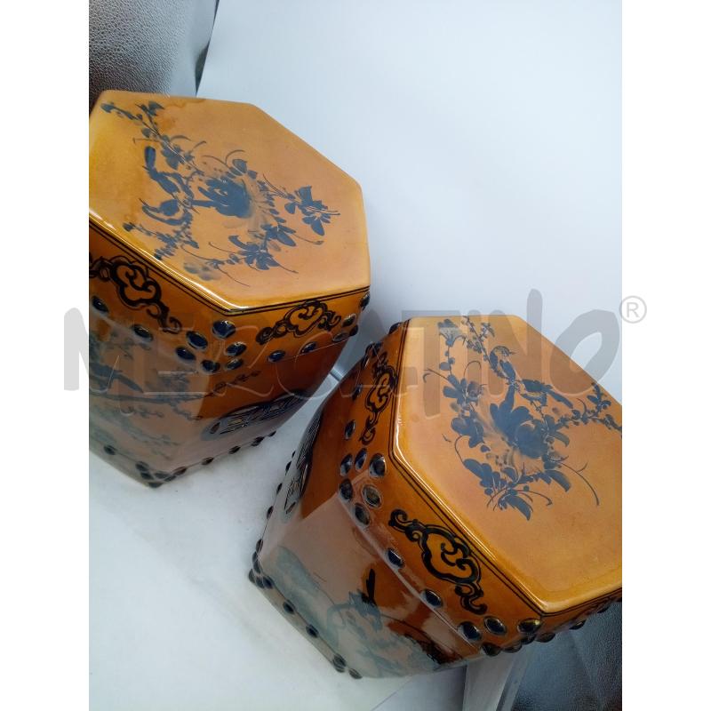 COPPIA SGABELLI CERAMICA STILE CINESE OCRA UCCELLINI DIPINTI+DOCUMENTI | Mercatino dell'Usato Roma porta maggiore 2