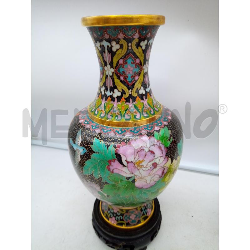 COPPIA VASI CLOISONNÈ FONDO NERO FIORI UCCELLI | Mercatino dell'Usato Roma porta maggiore 4