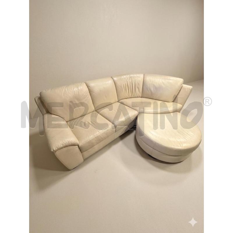 DIVANO ANGOLARE CHATEAUX D'AX + POUF PELLE BIANCA | Mercatino dell'Usato Roma porta maggiore 1