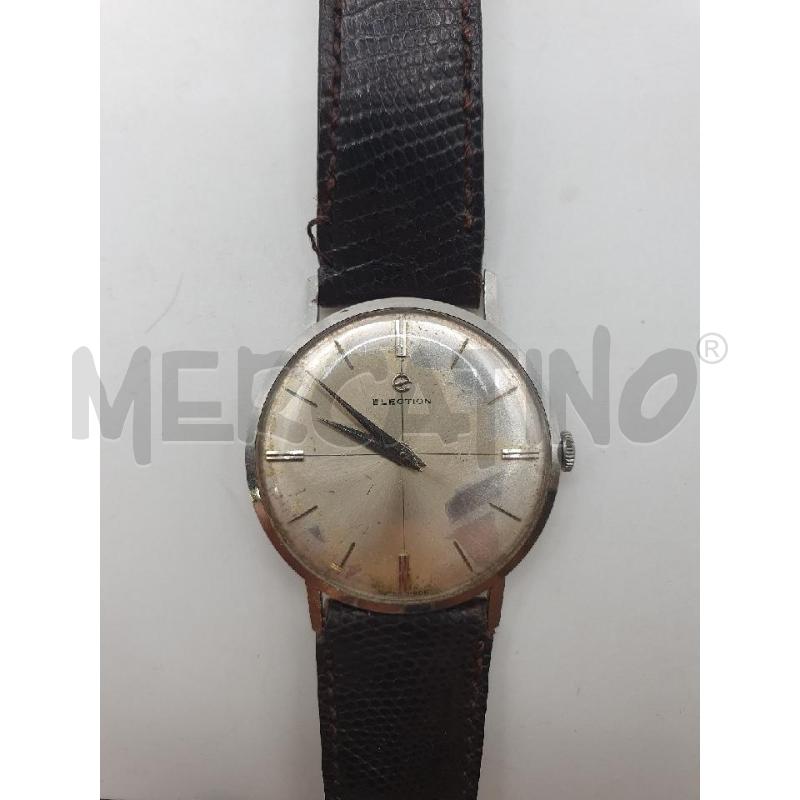 ELECTION OROLOGIO QUADTANTE ARGENTATO ACCIAIO MANUALE CINTURINO MARRONE RETTILE | Mercatino dell'Usato Roma porta maggiore 2