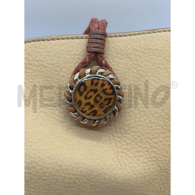 ERMANNO DAELI BEIGE PELLE TRACOLLA CUOIO INTRECCIATO CHIUSURA LEOPARDATABORSA | Mercatino dell'Usato Roma porta maggiore 2