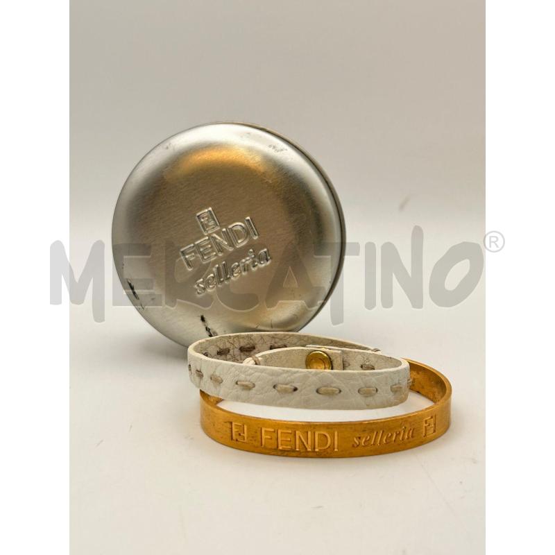 FENDI SELLERIA BRACCIALE PELLE BIANCO PLACCA GOLD | Mercatino dell'Usato Roma porta maggiore 1