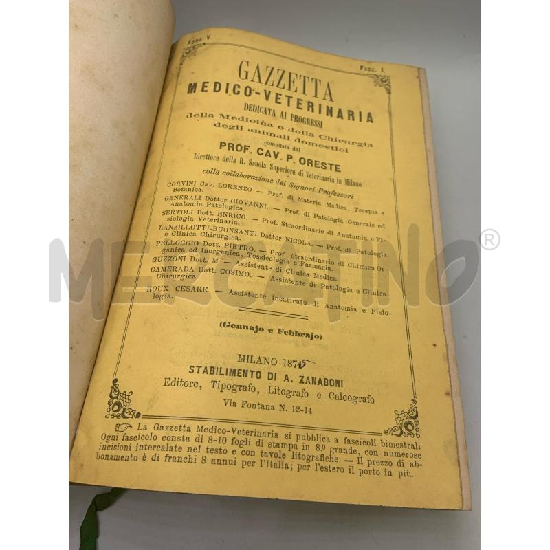 GAZZETTA MEDICO VETERINARIA 1875-1876 | Mercatino dell'Usato Roma porta maggiore 2