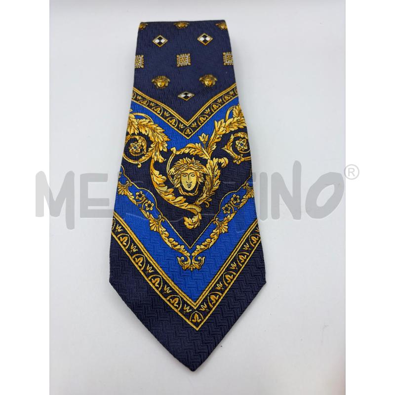 GIANNI VERSACE CRAVATTA BLU QUADRETTI FANTASIA DORATA | Mercatino dell'Usato Roma porta maggiore 1