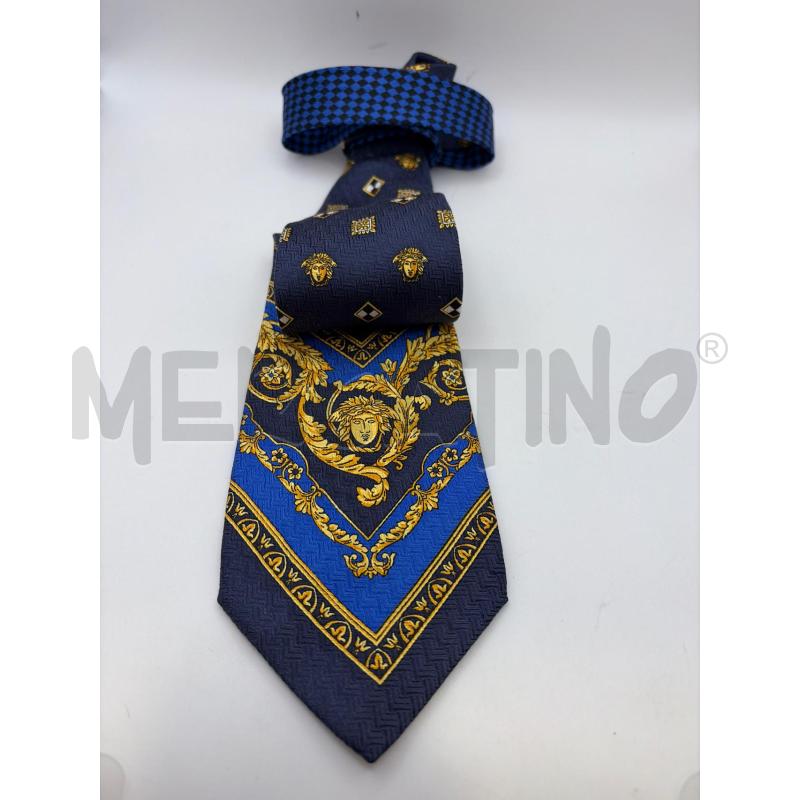 GIANNI VERSACE CRAVATTA BLU QUADRETTI FANTASIA DORATA | Mercatino dell'Usato Roma porta maggiore 2