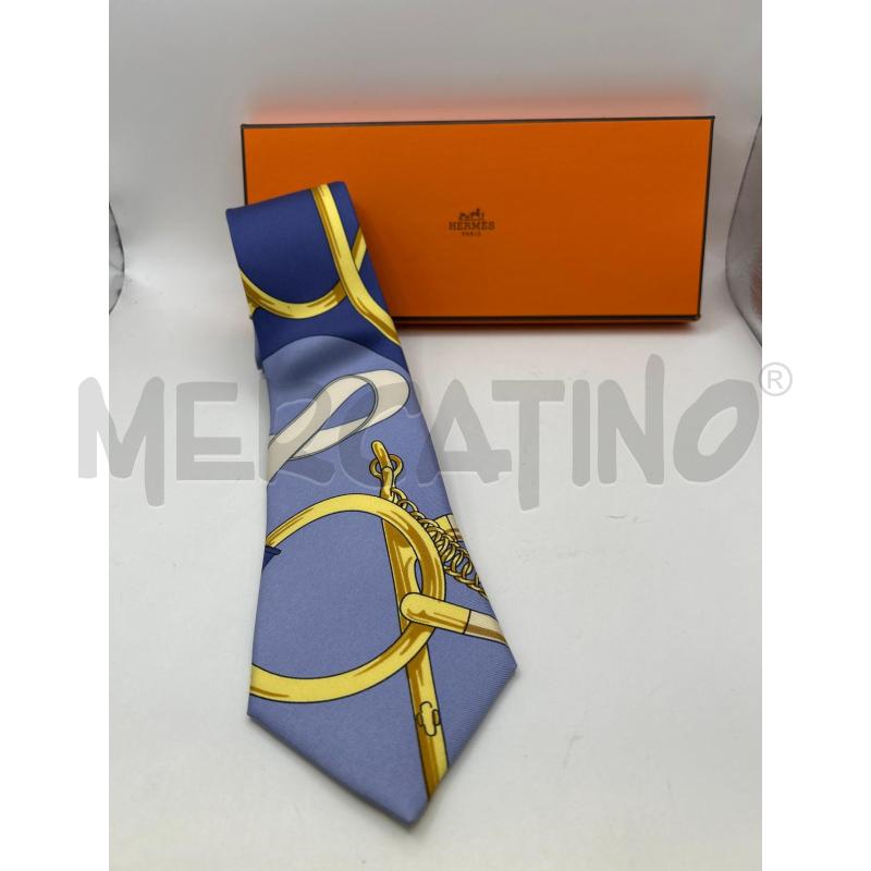 HERMÈS CRAVATTA CELESTE BLU FANTASIA DORATE  | Mercatino dell'Usato Roma porta maggiore 1