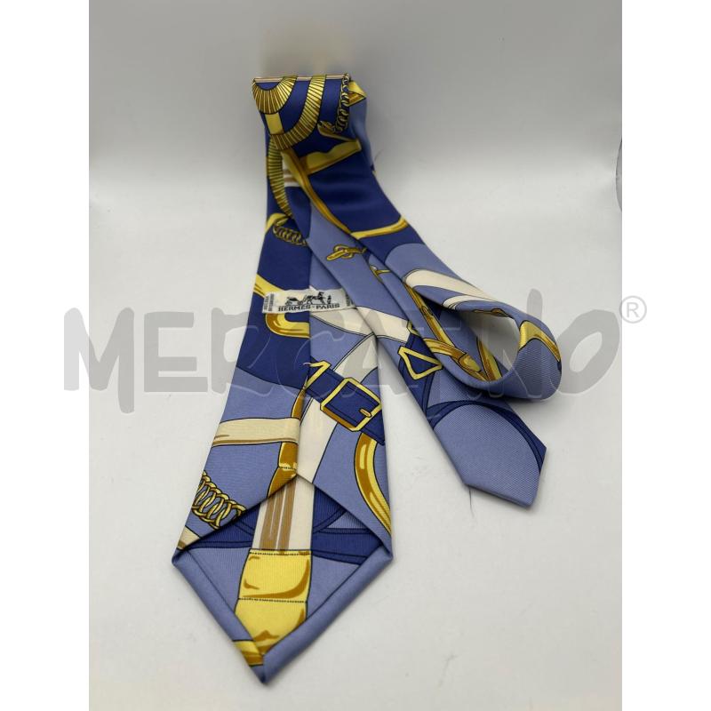 HERMÈS CRAVATTA CELESTE BLU FANTASIA DORATE  | Mercatino dell'Usato Roma porta maggiore 2