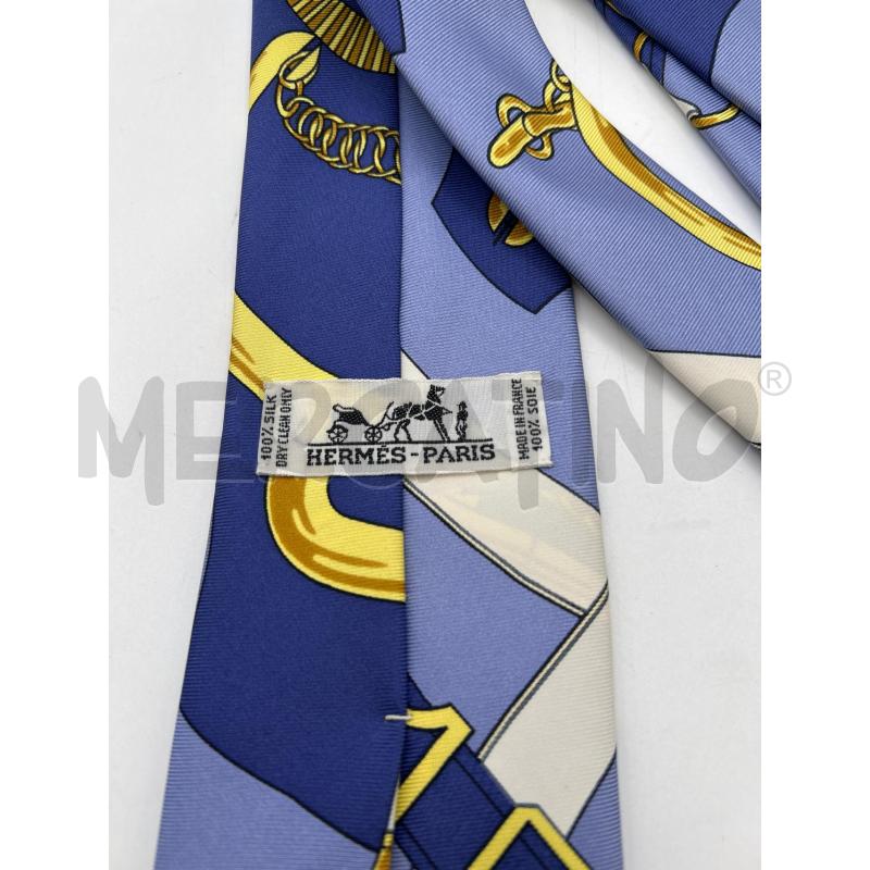 HERMÈS CRAVATTA CELESTE BLU FANTASIA DORATE  | Mercatino dell'Usato Roma porta maggiore 3