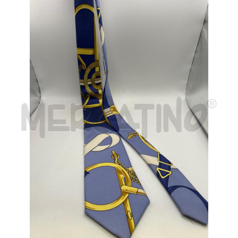 HERMÈS CRAVATTA CELESTE BLU FANTASIA DORATE  | Mercatino dell'Usato Roma porta maggiore 5