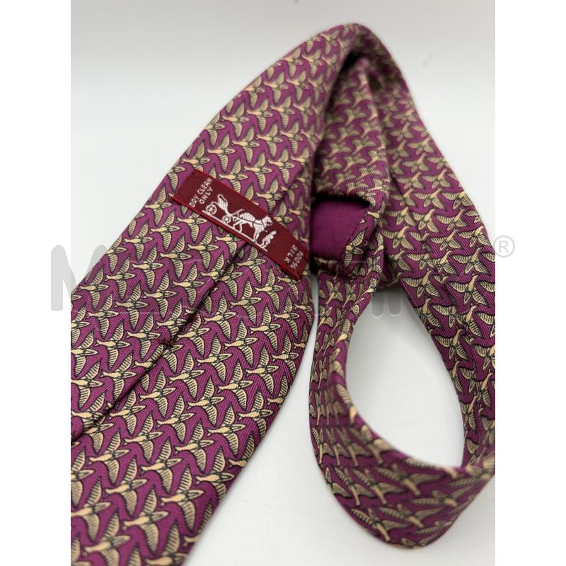 HERMÈS CRAVATTA VIOLA DETT PENNUTI BEIGE  | Mercatino dell'Usato Roma porta maggiore 2