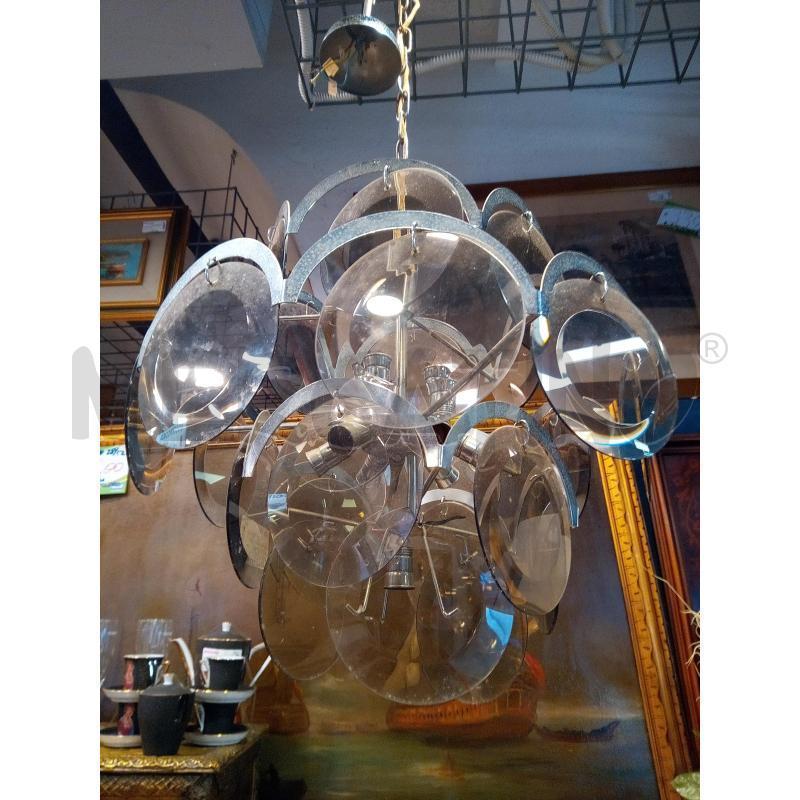 LAMPADARIO 10L ANNI 60 DISCHI VETRO FUMÈ | Mercatino dell'Usato Roma porta maggiore 1