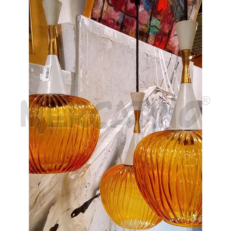 LAMPADARIO 3L MID CENTURY PARALUMI AMBRATI CONI METALLO  | Mercatino dell'Usato Roma porta maggiore 5