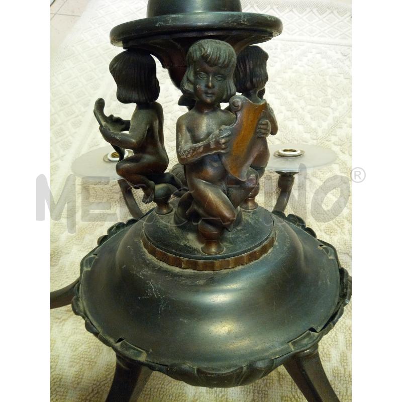LAMPADARIO 6L BRONZO BRUNITO 4 PUTTI CON CARTIGLIO  | Mercatino dell'Usato Roma porta maggiore 1