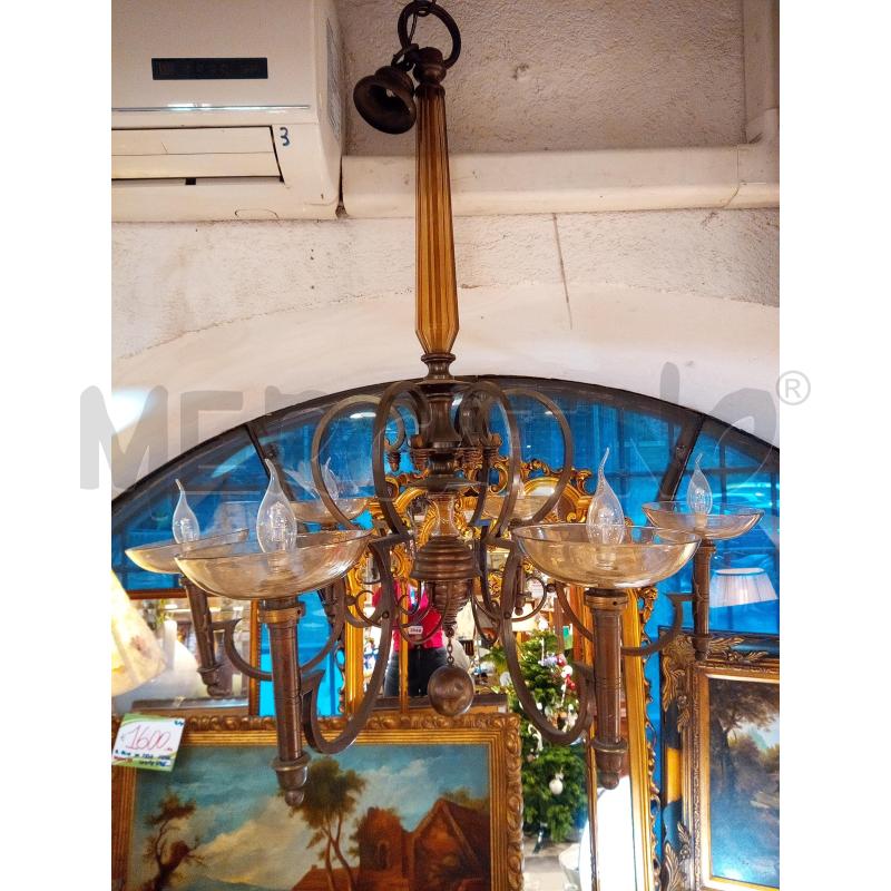 LAMPADARIO 6L CRISTALLO METALLO ART DECO  | Mercatino dell'Usato Roma porta maggiore 1