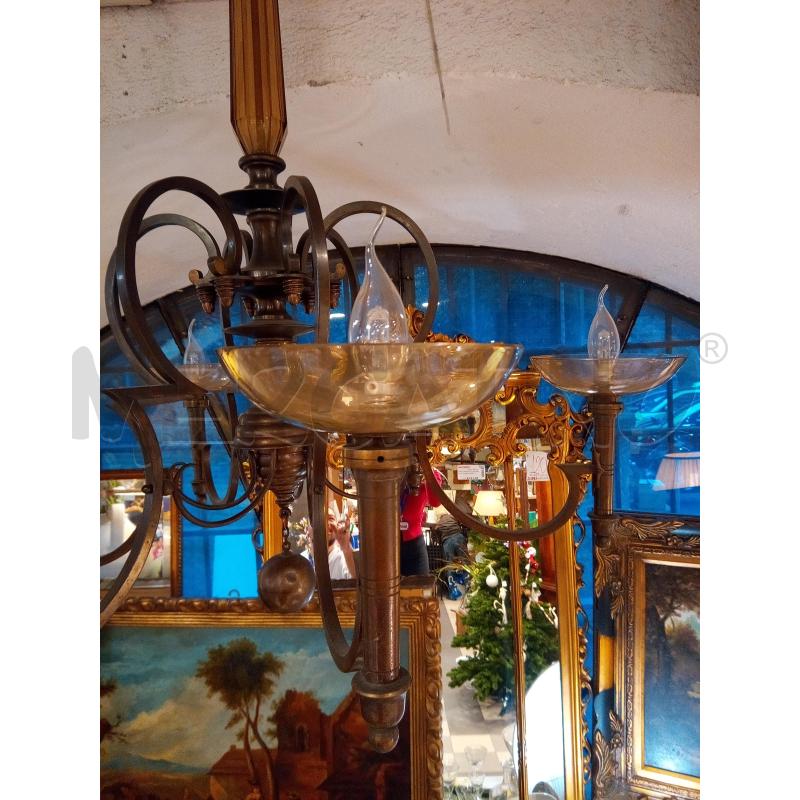 LAMPADARIO 6L CRISTALLO METALLO ART DECO  | Mercatino dell'Usato Roma porta maggiore 2