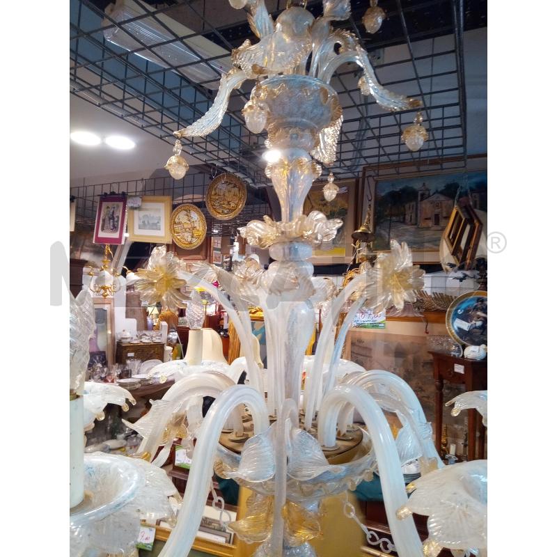 LAMPADARIO 6L MURANO VETRO LATTIMO INCLUSIONI ORO  | Mercatino dell'Usato Roma porta maggiore 2