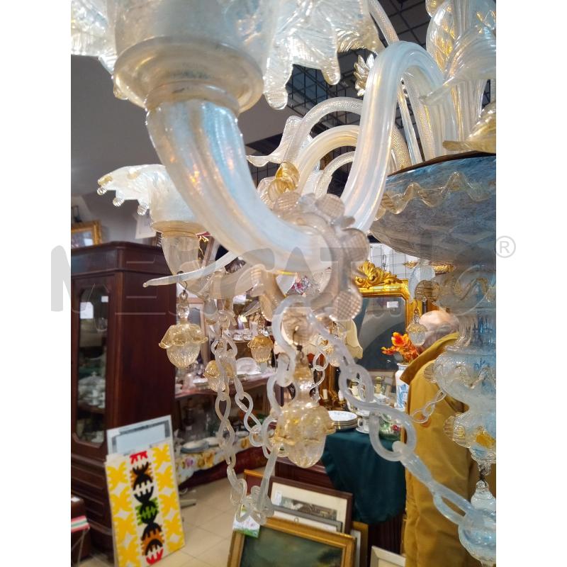 LAMPADARIO 6L MURANO VETRO LATTIMO INCLUSIONI ORO  | Mercatino dell'Usato Roma porta maggiore 3