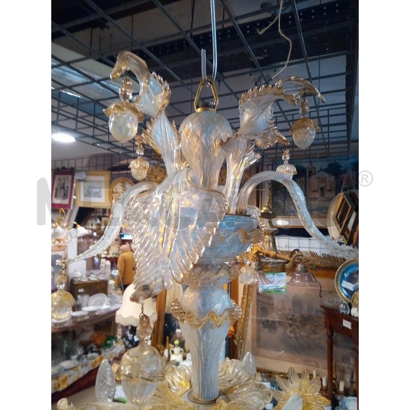 LAMPADARIO 6L MURANO VETRO LATTIMO INCLUSIONI ORO  | Mercatino dell'Usato Roma porta maggiore 5