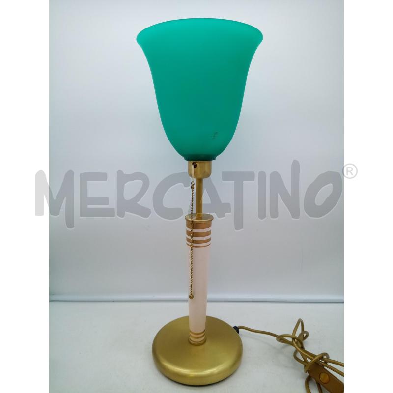 LAMPADA BASE OTTONE PARALUME VETRO VERDE   | Mercatino dell'Usato Roma porta maggiore 1
