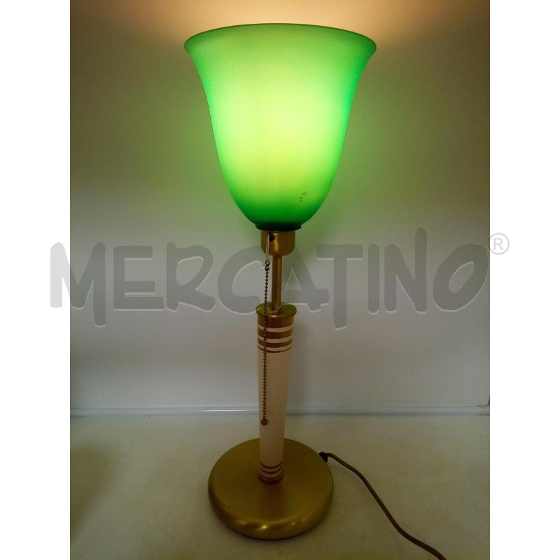 LAMPADA BASE OTTONE PARALUME VETRO VERDE   | Mercatino dell'Usato Roma porta maggiore 5