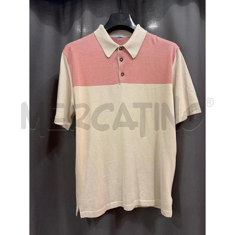 MALO POLO UOMO IN COTONE BEIGE E RIGHE ROSSE  | Mercatino dell'Usato Roma porta maggiore 1
