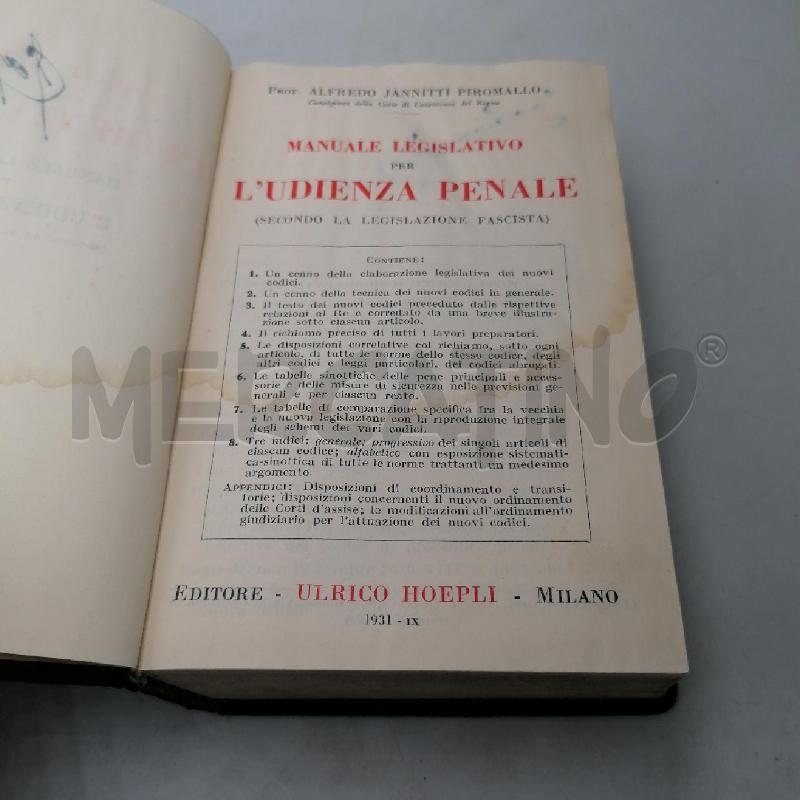 MANUALE LEGISLATIVO PER L'UDIENZA PENALE 1929 | Mercatino dell'Usato Roma porta maggiore 5