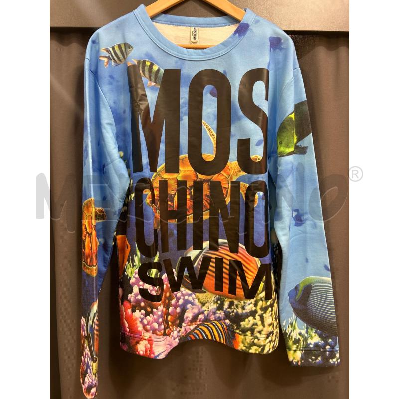 MOSCHINO FELPA FONDALE MARINO PESCI GIALLI SCRITTA NERA COTONE | Mercatino dell'Usato Roma porta maggiore 1
