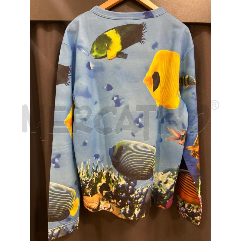 MOSCHINO FELPA FONDALE MARINO PESCI GIALLI SCRITTA NERA COTONE | Mercatino dell'Usato Roma porta maggiore 2