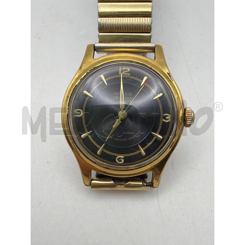 OROLOGIO ANKER 18 RUBIS QUADRANTE NERO CINTURINO DORATO ELASTICO | Mercatino dell'Usato Roma porta maggiore 2