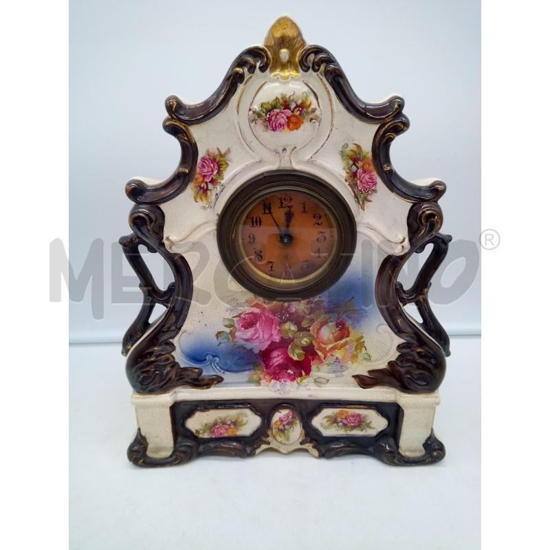 OROLOGIO DA APPOGGIO PORCELLANA DECALCO ROSE DET ARG  | Mercatino dell'Usato Roma porta maggiore 1