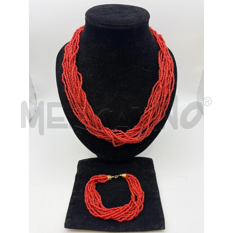 PARURE COLLA BRACCIALE CORALLINO ROSSO CHIUSURA GOLD | Mercatino dell'Usato Roma porta maggiore 1