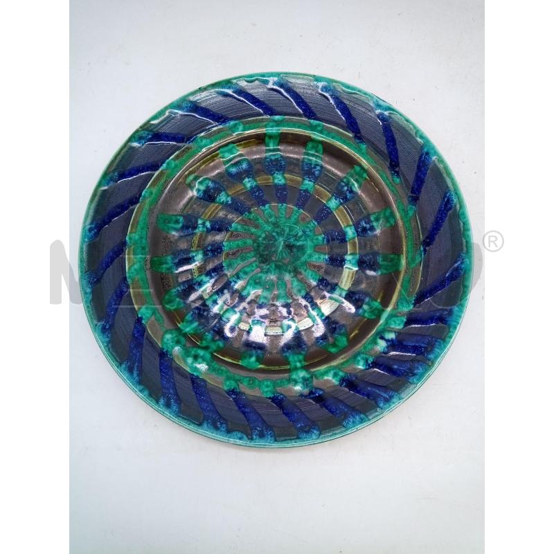 PIATTO CERAMICA SPIRALE LUSTRO VERDE BLU | Mercatino dell'Usato Roma porta maggiore 1