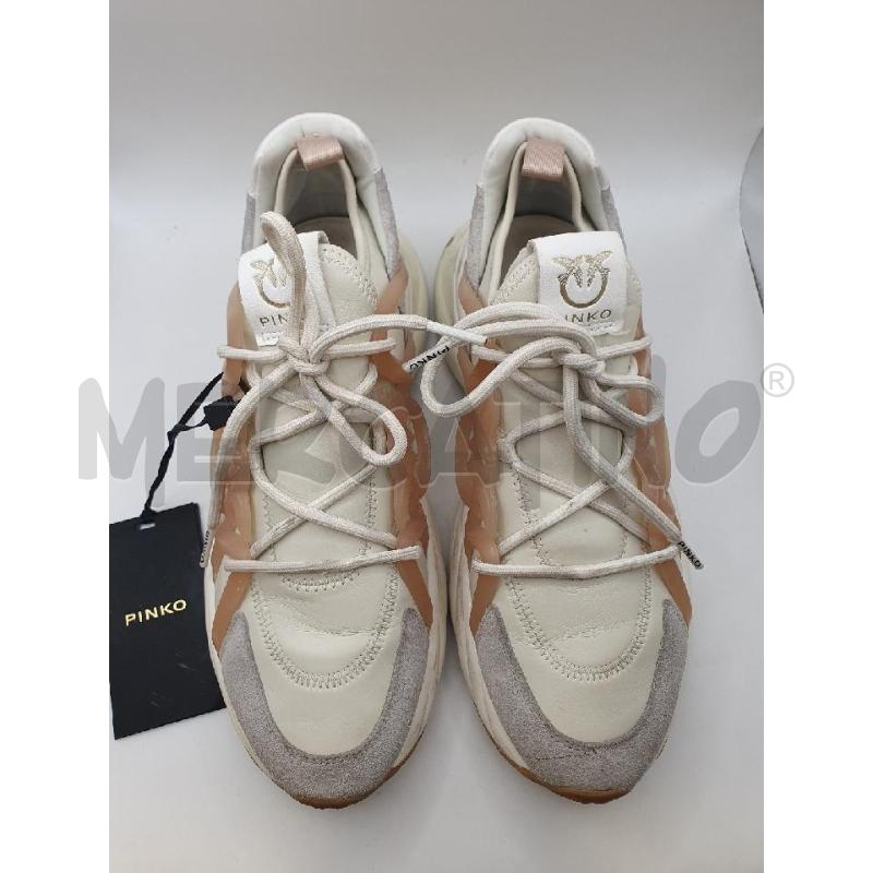 PINKO SCARPE DONNA PANNA PELLE DETTAGLI GRIGI SCAMOSCIATI ROSA CON DESIGN A INSERTI STRINGATE | Mercatino dell'Usato Roma porta maggiore 1