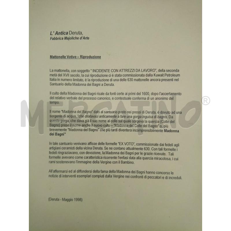 PLACCA CERAMICA ANTICA DERUTA APPARIZIONE MADONNA BOSCAIOLO | Mercatino dell'Usato Roma porta maggiore 4
