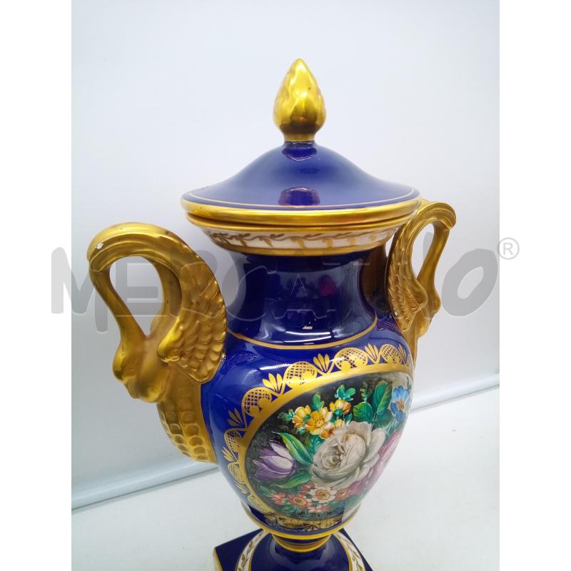 POTICHE PORCELLANA BLU ORO LIRA PRESE CIGNI  | Mercatino dell'Usato Roma porta maggiore 3