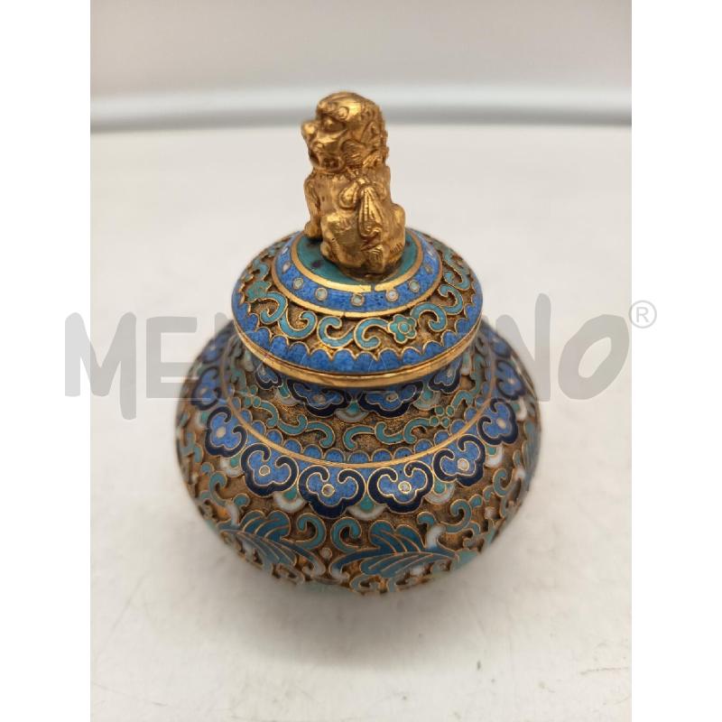 POTICHE VASO CLOISONNÈ DORATO FIORI AZZURRI PRESA CANE PHO | Mercatino dell'Usato Roma porta maggiore 1