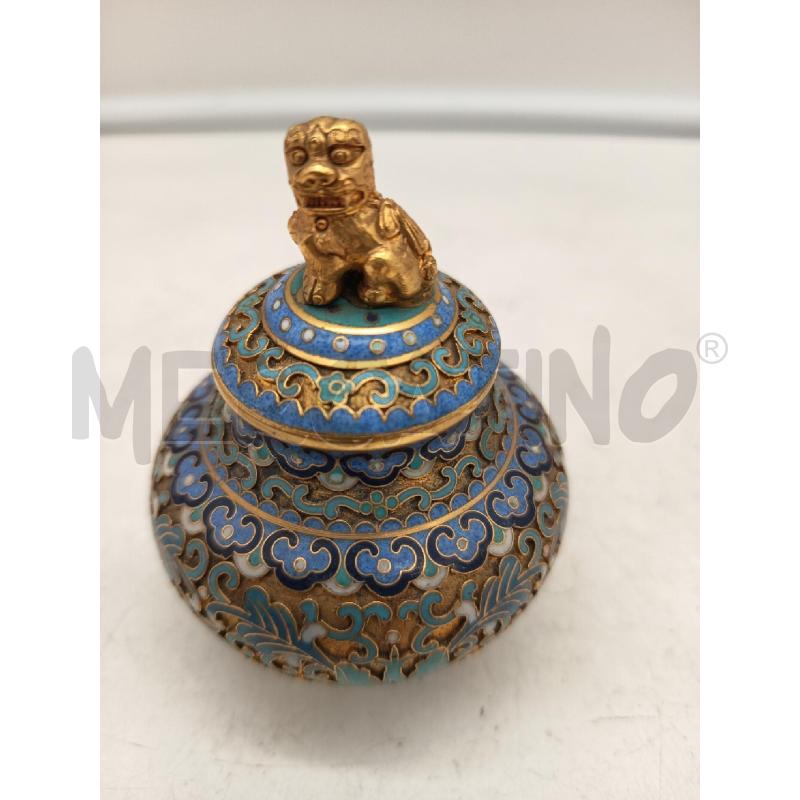POTICHE VASO CLOISONNÈ DORATO FIORI AZZURRI PRESA CANE PHO | Mercatino dell'Usato Roma porta maggiore 2